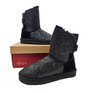 NIB Style & Co. Teenyy F Women's Black Glitter Faux Fur Lined Winter Boots Sz 7